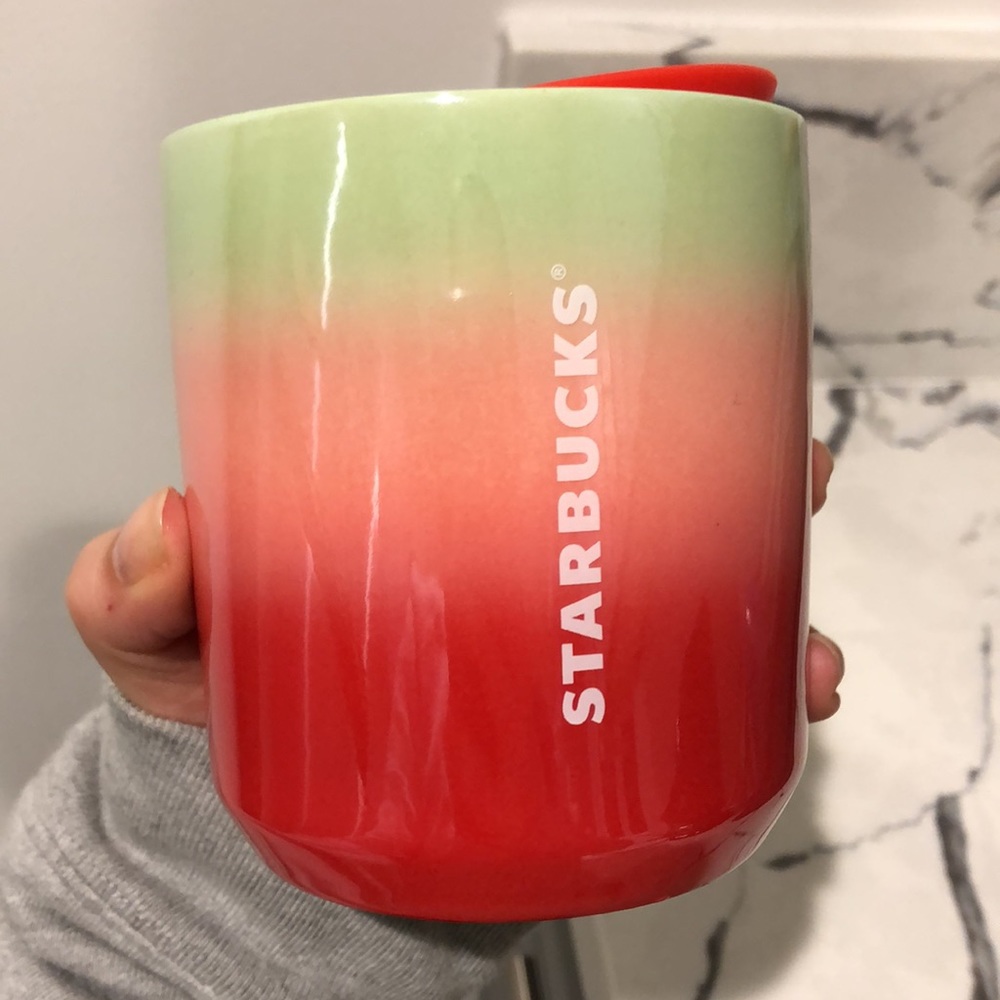 Starbucks mug, watermelon ombré color scheme, brand new, never used